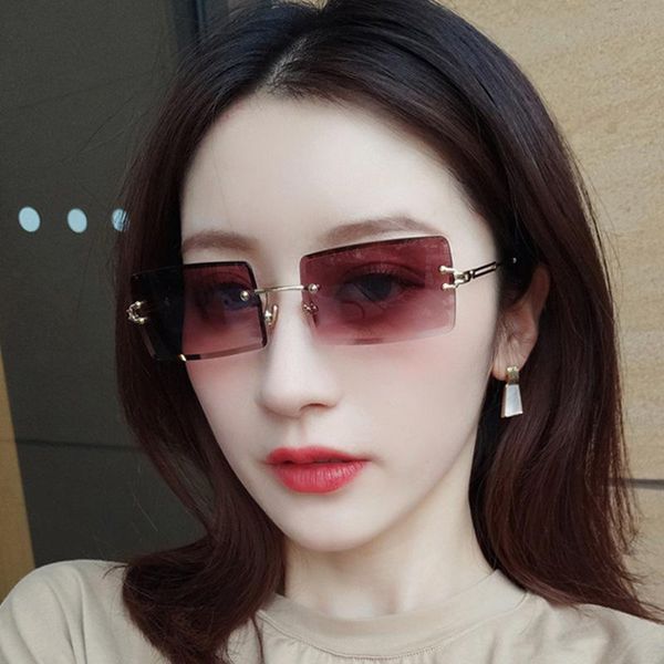 women fashion retro sunglasses rimless gradient sun glasses shades cutting lens female feminino uv400, White;black
women fashion retro sunglasses rimless gradient sun glasses shades cutting lens female feminino uv400, White;black
