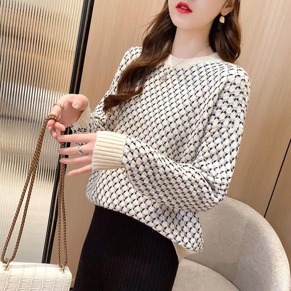 autumn and winter 2021, women's clothing, casual loose slim slim-looking jacquard pullover knitted shirt, sweater sweaters, White;black
autumn and winter 2021, women's clothing, casual loose slim slim-looking jacquard pullover knitted shirt, sweater sweaters, White;black