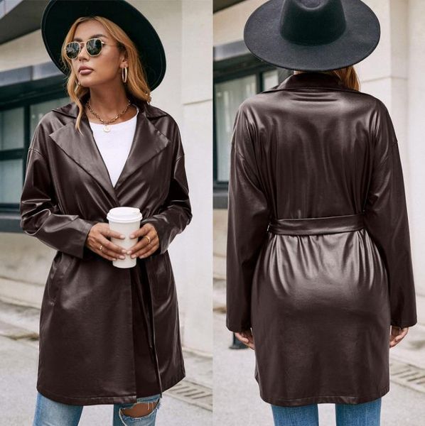 women's jackets women's mid-length pu leather suit jacket with -up slim long-sleeved motorcycle trench coat, Black;brown
women's jackets women's mid-length pu leather suit jacket with -up slim long-sleeved motorcycle trench coat, Black;brown