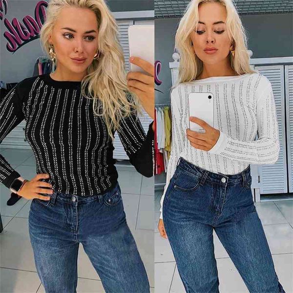 flannel o neck striped elastic bottoming t shirts autumn women slim white black soft basic streetwear winter t-shirt 210507
flannel o neck striped elastic bottoming t shirts autumn women slim white black soft basic streetwear winter t-shirt 210507