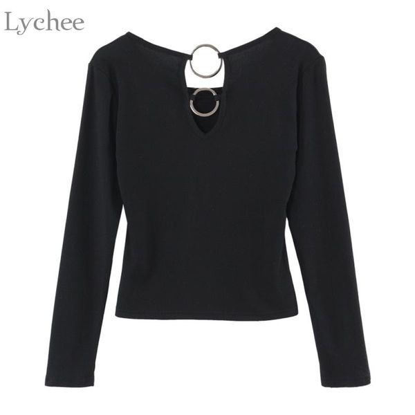 women's t-shirt lychee spring autumn women t shirt ring hollow out slim solid v neck long sleeve tee top, White
women's t-shirt lychee spring autumn women t shirt ring hollow out slim solid v neck long sleeve tee top, White