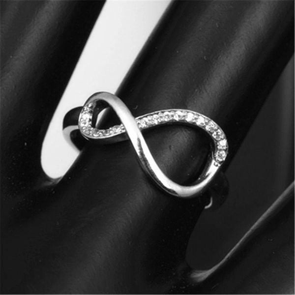 

cluster rings silver ring fashion exquisite temperament female figure eight twisted inlaid zircon opening hand jewelry, Golden;silver