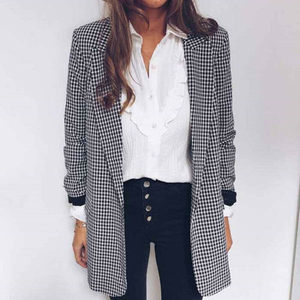 women's suits & blazers fashionable suit simple temperament retro chess fine lapels a blazer button outwear zqi3, White;black
women's suits & blazers fashionable suit simple temperament retro chess fine lapels a blazer button outwear zqi3, White;black