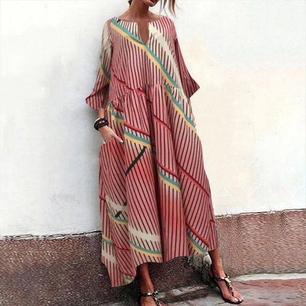 oversize vintage spring v neck women dresses long sleeve pockets loose elegant stripe casual maxi vestido, Black;gray
oversize vintage spring v neck women dresses long sleeve pockets loose elegant stripe casual maxi vestido, Black;gray