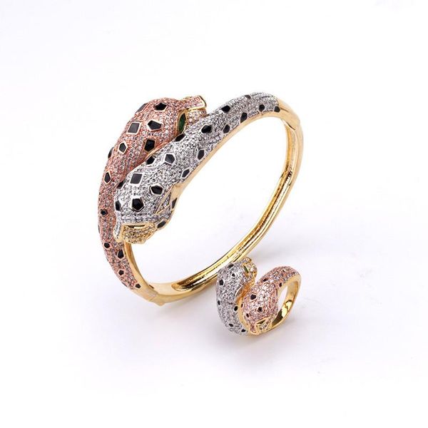 bangle domineering leopard head ladies bracelet micro-inlaid zircon three-color print ring set noble fashion jewelry, Black
bangle domineering leopard head ladies bracelet micro-inlaid zircon three-color print ring set noble fashion jewelry, Black