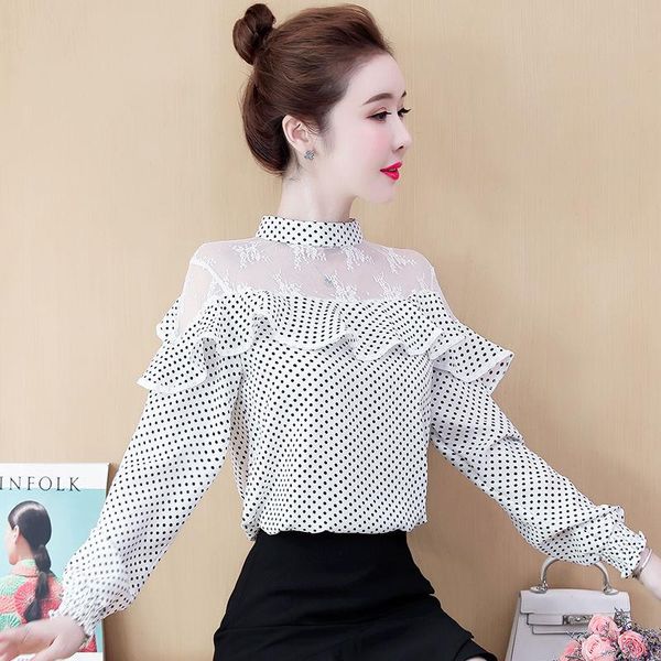 women's blouses & shirts women 2021 spring lace bottoming shirt female long sleeve chiffon pullover ladies stand collar polka dot q373, White
women's blouses & shirts women 2021 spring lace bottoming shirt female long sleeve chiffon pullover ladies stand collar polka dot q373, White