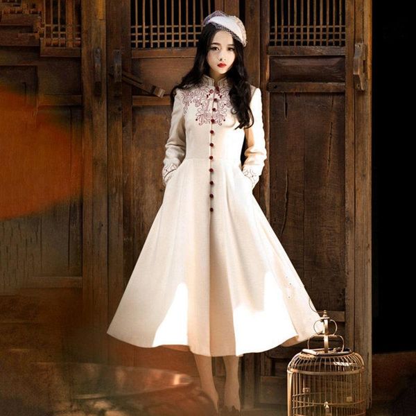 women's wool & blends autumn winter woolen coat women retro chinese style embroidery stand collar single breasted slim long cashmere ov, Black
women's wool & blends autumn winter woolen coat women retro chinese style embroidery stand collar single breasted slim long cashmere ov, Black