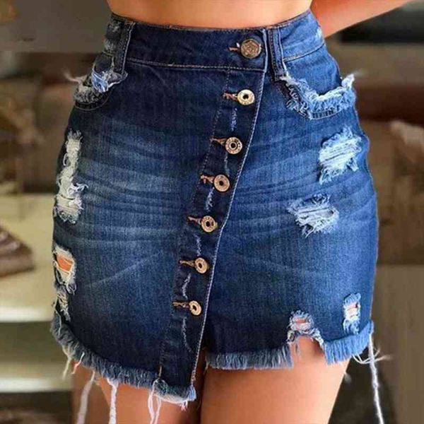 high waist ripped holes women skirt denim multi breasted irregular tassel streetwear, Black 
high waist ripped holes women skirt denim multi breasted irregular tassel streetwear, Black