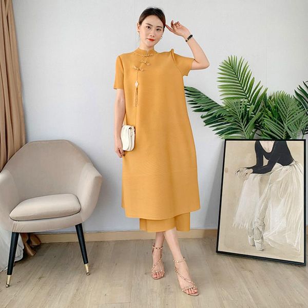 women's two piece pants clothing set women plus size 2021 autumn chinese style stand collar short sleeved loose miyake pleated dress +, White
women's two piece pants clothing set women plus size 2021 autumn chinese style stand collar short sleeved loose miyake pleated dress +, White