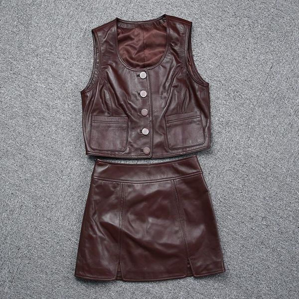 women's leather & faux 2021 arrival women fashion short genuine vest + brief skirt,real suit, Black
women's leather & faux 2021 arrival women fashion short genuine vest + brief skirt,real suit, Black