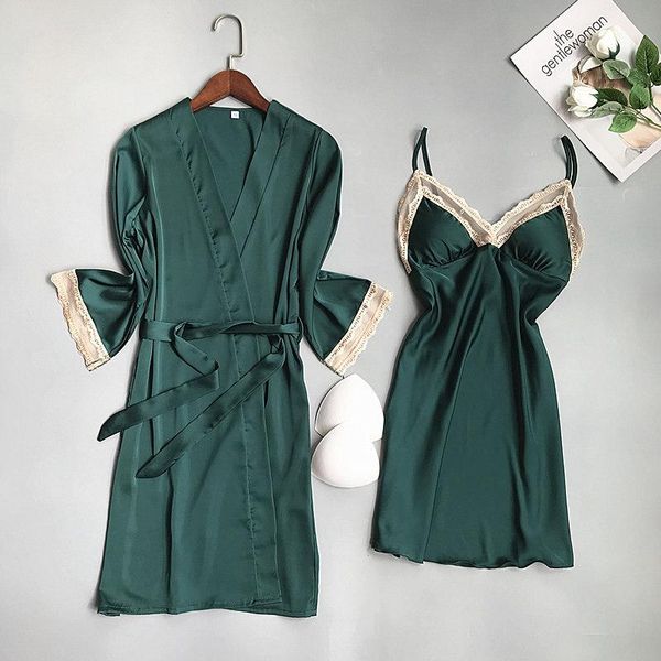 women's sleepwear wedding 2pcs robe set women satin bridal kimono gown casual nightdress&bathrobe suit lace trim intimate lingerie, Black;red
women's sleepwear wedding 2pcs robe set women satin bridal kimono gown casual nightdress&bathrobe suit lace trim intimate lingerie, Black;red