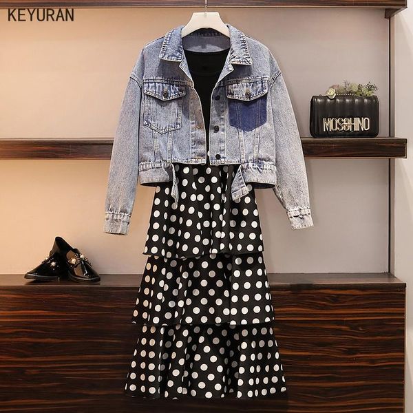 two piece dress plus size women sets 2021 autumn long sleeve bf style loose denim coat+ dot print ruffles sling cake 2 piee set outfit, White
two piece dress plus size women sets 2021 autumn long sleeve bf style loose denim coat+ dot print ruffles sling cake 2 piee set outfit, White