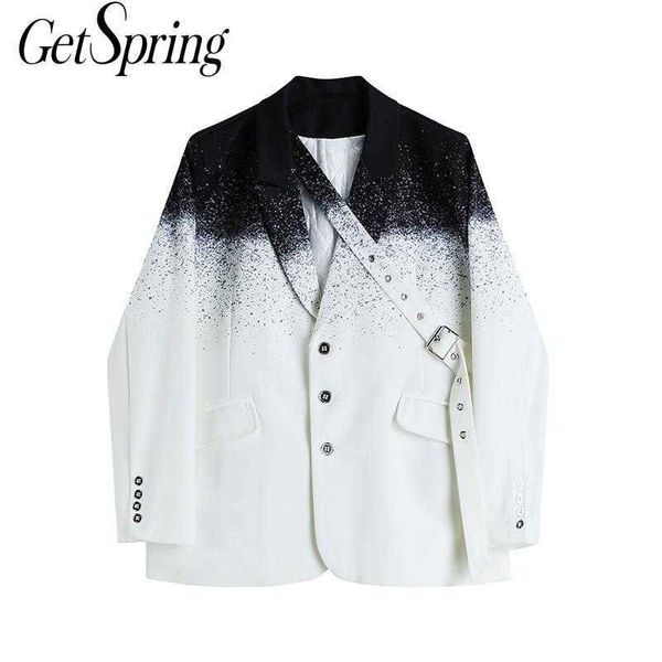 getspring women blazer patchwork color matching white oversized bandage vintage loose suit coats 210601, White;black
getspring women blazer patchwork color matching white oversized bandage vintage loose suit coats 210601, White;black