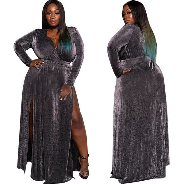 casual dresses deep v-neck floor-length charming sparkling pleuche pure color high waist plus size xl-5xl slit autumn party dress, Black;gray
casual dresses deep v-neck floor-length charming sparkling pleuche pure color high waist plus size xl-5xl slit autumn party dress, Black;gray