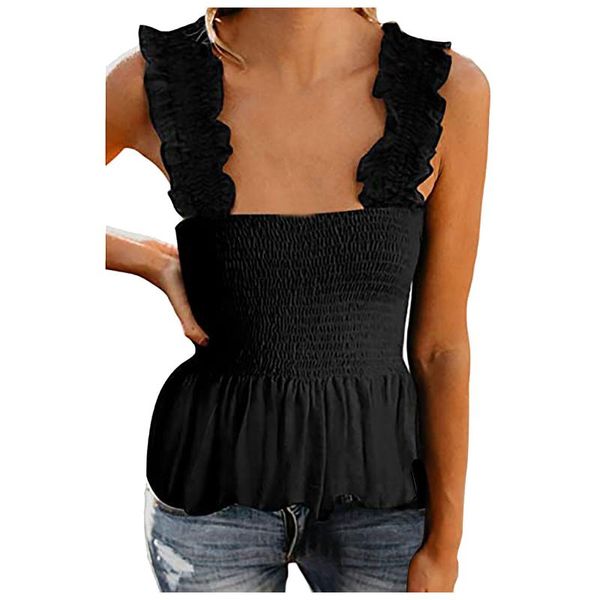 women's t-shirt 2021 summer fashion elegant style wild ladies ruffled low-cut sleeveless slim round neck, White
women's t-shirt 2021 summer fashion elegant style wild ladies ruffled low-cut sleeveless slim round neck, White