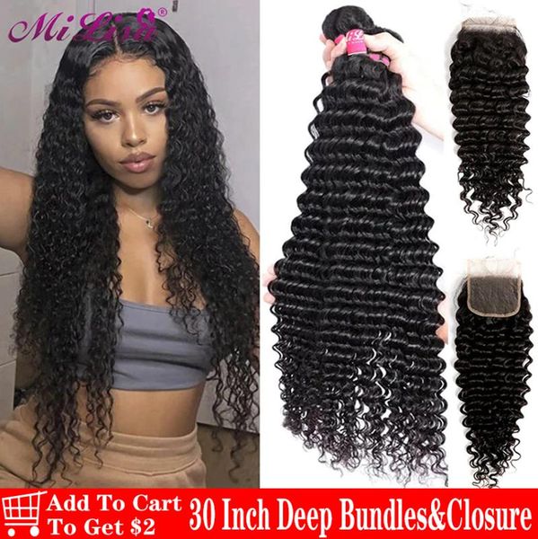 human hair bulks 30 inch deep wave bundles with closure brazilian weave curly 3 4, Black
human hair bulks 30 inch deep wave bundles with closure brazilian weave curly 3 4, Black