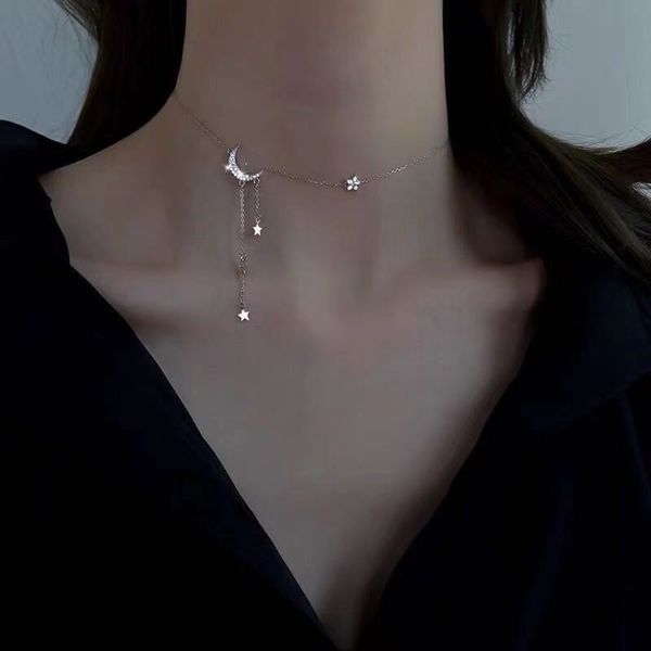 70% off 2021 new style star moon necklace fashionable simple star moon chain, Silver