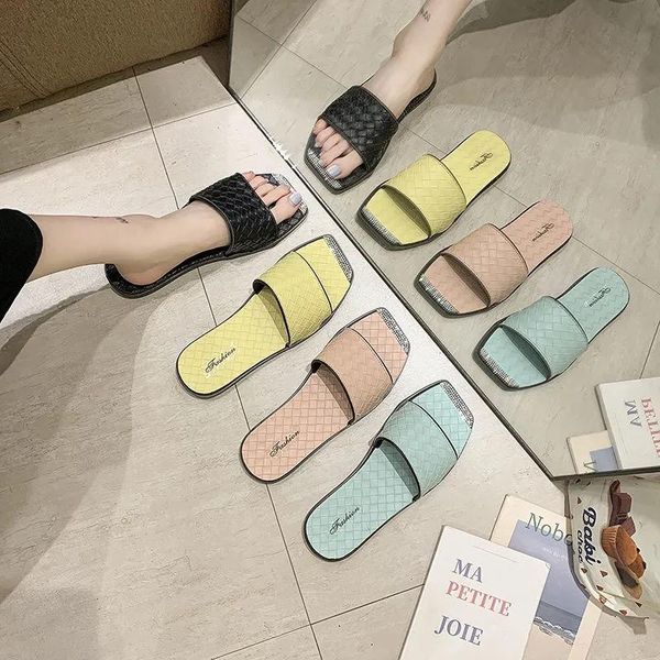 sandals summer woven slippers, sliding fashion brand, square toe leather flat sandals, women's outdoor leisure flip flops, Black
sandals summer woven slippers, sliding fashion brand, square toe leather flat sandals, women's outdoor leisure flip flops, Black