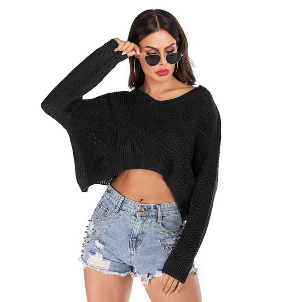 fashion sweater 2021 women's bottomed short pullover loose and lazy style autumn winter, White;black
fashion sweater 2021 women's bottomed short pullover loose and lazy style autumn winter, White;black