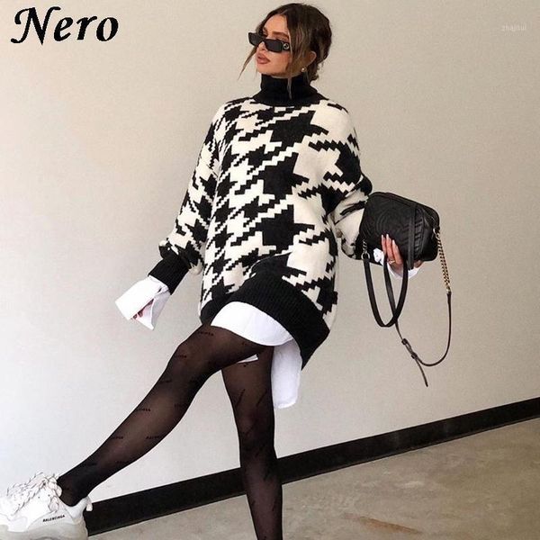 autumn winter houndstooth knitted turtleneck pullover sweater women casual loose thick soft warm long sleeve jumper women's sweaters, White;black
autumn winter houndstooth knitted turtleneck pullover sweater women casual loose thick soft warm long sleeve jumper women's sweaters, White;black