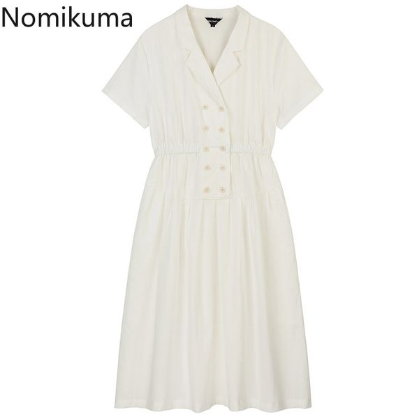 nomikuma vintage elegant dress women solid color double breasted short sleeve dresses notched collar summer vestidos mujer 210514, Black;gray
nomikuma vintage elegant dress women solid color double breasted short sleeve dresses notched collar summer vestidos mujer 210514, Black;gray