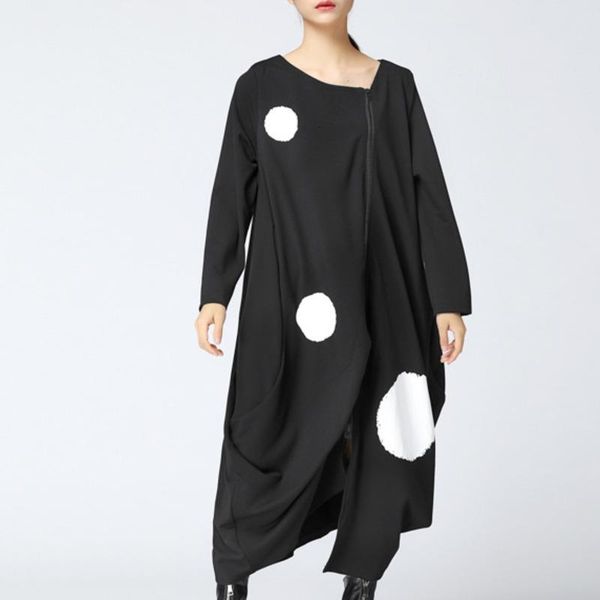 casual dresses fashion long sleeve round neck polka dot print zipper irregular dress plus woman tide autumn winter tc1137, Black;gray
casual dresses fashion long sleeve round neck polka dot print zipper irregular dress plus woman tide autumn winter tc1137, Black;gray