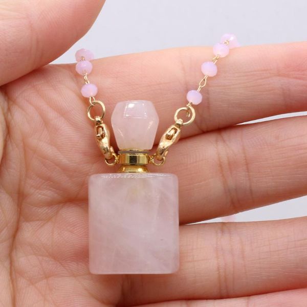 pendant necklaces very delicate necklace natural stone rose quartz perfume bottle for elegant lady romantic 18x37 mm, Silver
pendant necklaces very delicate necklace natural stone rose quartz perfume bottle for elegant lady romantic 18x37 mm, Silver