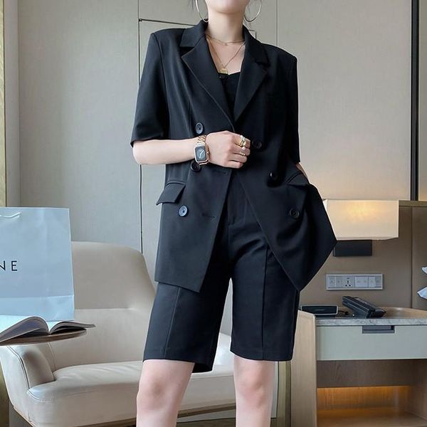 women's tracksuits 2021 summer loose short-sleeved double-breasted blazer jacket high waist slim straight shorts women suit, Gray
women's tracksuits 2021 summer loose short-sleeved double-breasted blazer jacket high waist slim straight shorts women suit, Gray