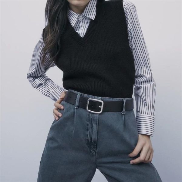women's vests zxqj women 2021 fashion with ribbed trims oversized long knitted vest sweater vintage sleeveless female waistcoat chic, Black;white
women's vests zxqj women 2021 fashion with ribbed trims oversized long knitted vest sweater vintage sleeveless female waistcoat chic, Black;white