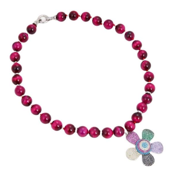 pendant necklaces jk 14mm fuchsia tiger eye necklace cz pave flower handmade for women, Silver
pendant necklaces jk 14mm fuchsia tiger eye necklace cz pave flower handmade for women, Silver