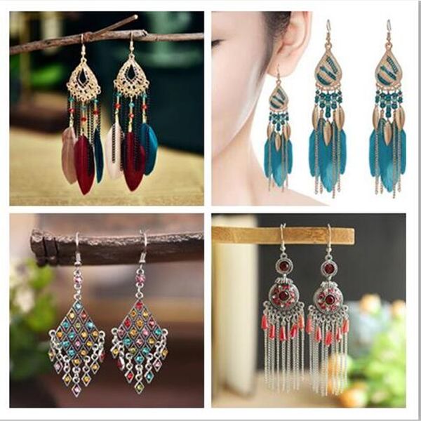 vintage ladies long tassel earrings random mix style 10 style 20pairs/lot gc135, Silver 
vintage ladies long tassel earrings random mix style 10 style 20pairs/lot gc135, Silver