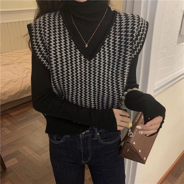 vintage women vest sweater casual v neck sleeveless autumn winter jumper knitted korean style pullover loose women's vests, Black;white
vintage women vest sweater casual v neck sleeveless autumn winter jumper knitted korean style pullover loose women's vests, Black;white
