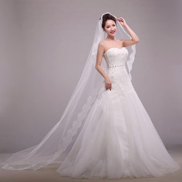 bridal veils white or red cathedral long wedding for bride lace edge tulle voile maria veu de noiva longo com renda, Black
bridal veils white or red cathedral long wedding for bride lace edge tulle voile maria veu de noiva longo com renda, Black
