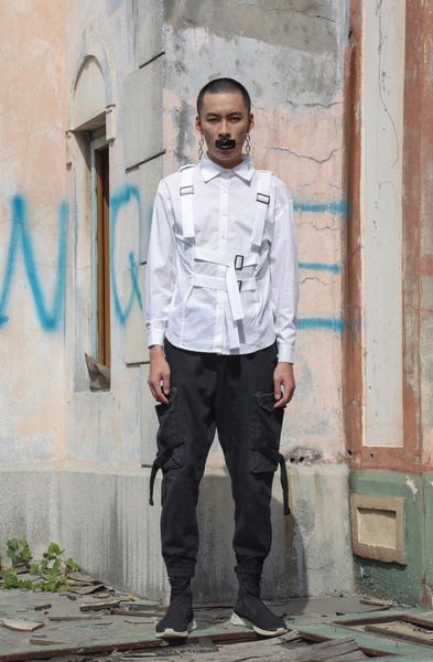 s-6xl 2021 men's clothing hair stylist fashion original street model strap ribbon shirt plus size stage singer costumes casual shirts, White;black
s-6xl 2021 men's clothing hair stylist fashion original street model strap ribbon shirt plus size stage singer costumes casual shirts, White;black