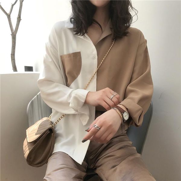 women's blouses & shirts korean fashion 2021 autumn slim elegant long blouse plus size camisas femininas splice turn down collar women, White
women's blouses & shirts korean fashion 2021 autumn slim elegant long blouse plus size camisas femininas splice turn down collar women, White