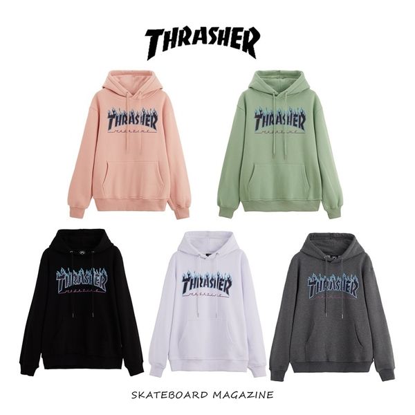 2021 autumn winter new thrasher purple flame printing net red same men's and women's hooded plush sweater, Black
2021 autumn winter new thrasher purple flame printing net red same men's and women's hooded plush sweater, Black
