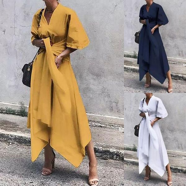 brand women's fashion v-neck asymmetric belt dress short sleeve round neck solid color for female irregular casual dresses, Black;gray
brand women's fashion v-neck asymmetric belt dress short sleeve round neck solid color for female irregular casual dresses, Black;gray