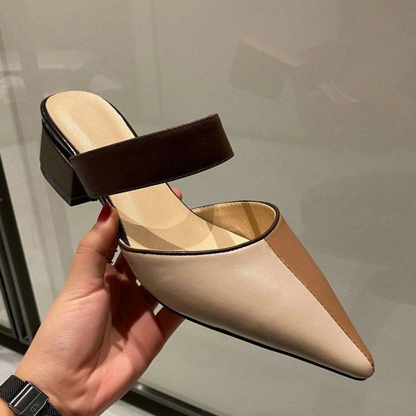 slippers pointed toe genuine leather mules shoes women fashion square heels white apricot 2021 party dress sandals 41, Black
slippers pointed toe genuine leather mules shoes women fashion square heels white apricot 2021 party dress sandals 41, Black