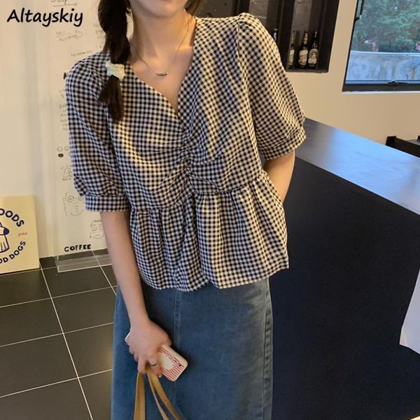 women's blouses & shirts women black ins preppy sweet ladies v-neck puff sleeve summer plaid blusas all-match kawaii harajuku stylish, White
women's blouses & shirts women black ins preppy sweet ladies v-neck puff sleeve summer plaid blusas all-match kawaii harajuku stylish, White