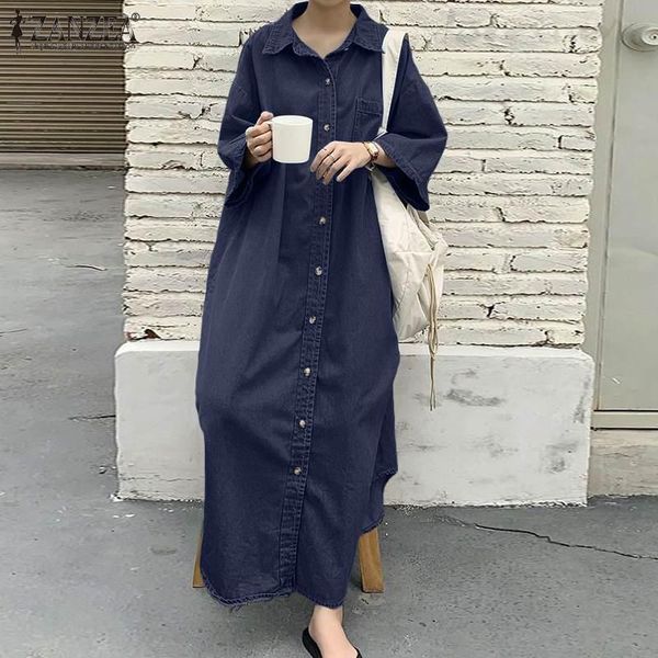 women's solid hollow vestidos zanzea lapel maxi baggy dresses flared sleeves robe femme autumn fashion denim dress plus size 5xl casual, Black;gray
women's solid hollow vestidos zanzea lapel maxi baggy dresses flared sleeves robe femme autumn fashion denim dress plus size 5xl casual, Black;gray