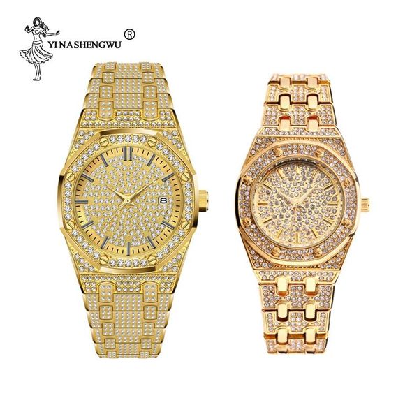 wristwatches 18k gold iced out lab rhinestones stainless steel analog quartz waterproof lover's watch set gift relogio masculin, Slivery;brown
wristwatches 18k gold iced out lab rhinestones stainless steel analog quartz waterproof lover's watch set gift relogio masculin, Slivery;brown