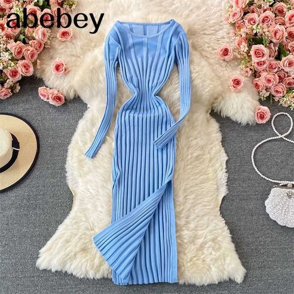 women korean knitted dress long sleeve o neck elastic slim pencil autumn winter bodycon split sweater 211220, Black;gray
women korean knitted dress long sleeve o neck elastic slim pencil autumn winter bodycon split sweater 211220, Black;gray