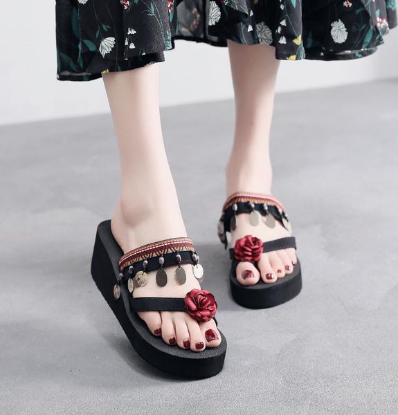 women's high-heeled slippers wear sandals in summer, Black