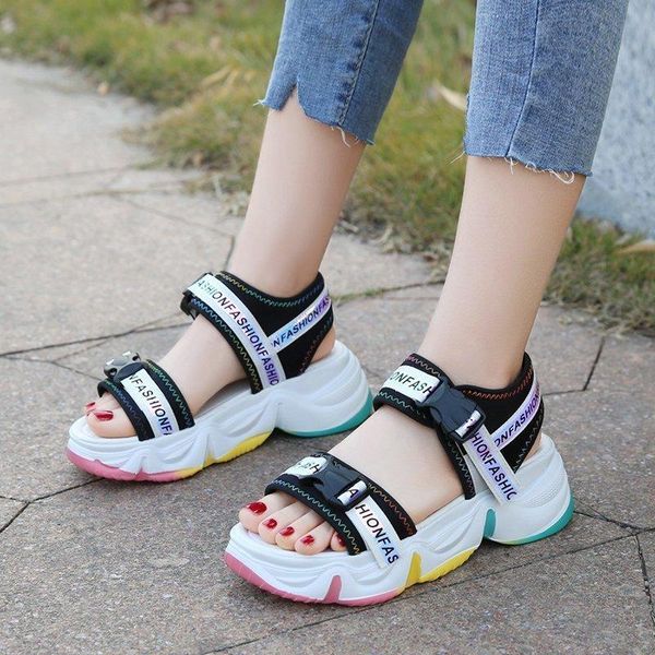 sandals lucyever rainbow bottom women platform summer open toe elastic fabric chunky mujer comfort casual walking shoes, Black
sandals lucyever rainbow bottom women platform summer open toe elastic fabric chunky mujer comfort casual walking shoes, Black