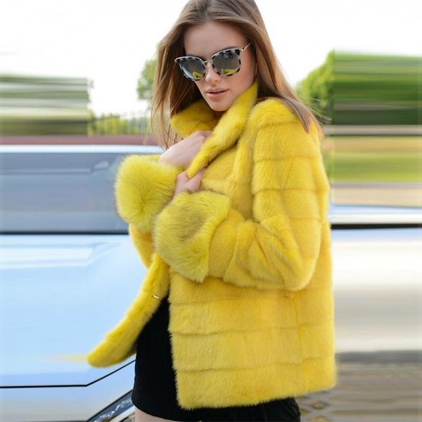 women's fur & faux fursarcar natural real mink coat women overwear winter high street regular genuine yellow female with collar, Black
women's fur & faux fursarcar natural real mink coat women overwear winter high street regular genuine yellow female with collar, Black