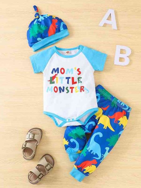 baby letter graphic contrast raglan sleeve bodysuit & dinosaur print sweatpants with hat she, White
baby letter graphic contrast raglan sleeve bodysuit & dinosaur print sweatpants with hat she, White
