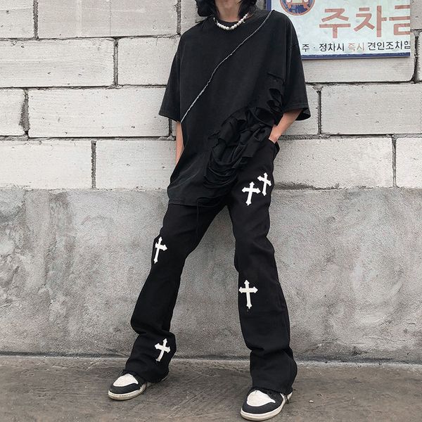 new 2021 hiphop brand printed cross overalls casual loose retro high waist trousers streetwear gothic pants for men and women, Black;white
new 2021 hiphop brand printed cross overalls casual loose retro high waist trousers streetwear gothic pants for men and women, Black;white