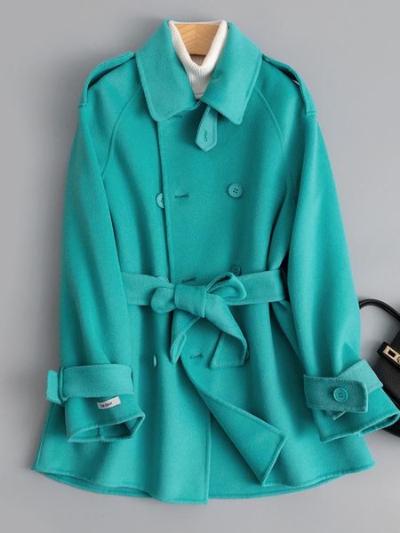 women's wool & blends orange double faced cashmere overcoat middle and long breasted 2021 winter small high end woolen jacket, Black 
women's wool & blends orange double faced cashmere overcoat middle and long breasted 2021 winter small high end woolen jacket, Black