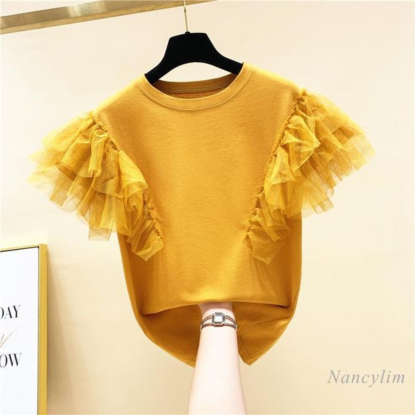 women's t-shirt mesh stitching flying short sleeve loose t-shirt women 2021 summer clothing all-match girls students cotton tees q704, White
women's t-shirt mesh stitching flying short sleeve loose t-shirt women 2021 summer clothing all-match girls students cotton tees q704, White