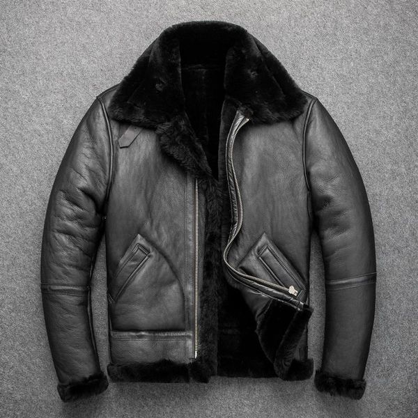 men's leather & faux sheep shearling lambskin warm jacket original male fur double faced genuine, Black
men's leather & faux sheep shearling lambskin warm jacket original male fur double faced genuine, Black